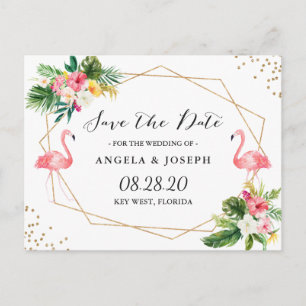 Tropical Flamingos Floral Wedding Save the Date Announcement Postcard