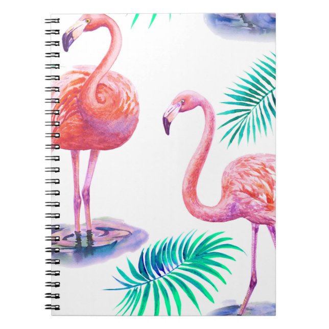 Tropical Flamingos: Orchids Watercolor Seamless. Notebook (Front)