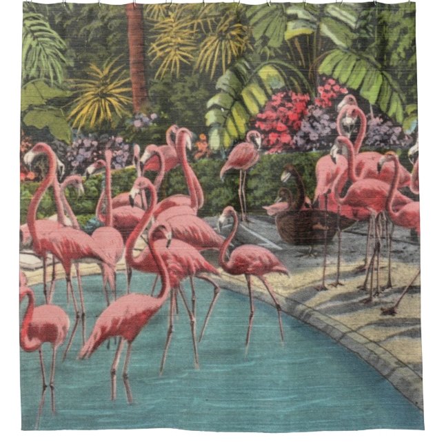 Tropical Flamingos Shower Curtain (Front)