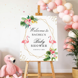Tropical Flamingos Twin Girls Baby Shower Sign