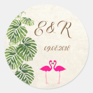 Tropical Flamingos  Wedding Classic Round Sticker