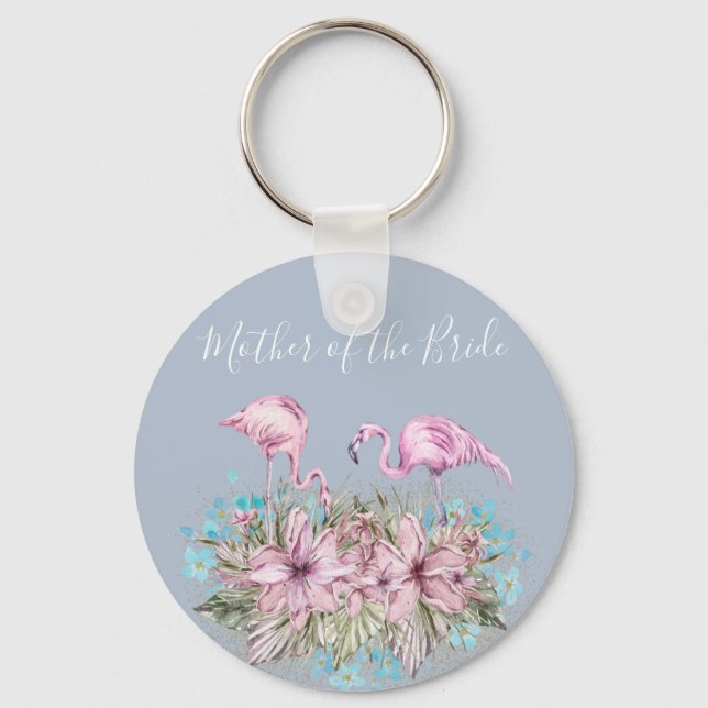 Tropical Flamingos Wedding Key Ring (Front)