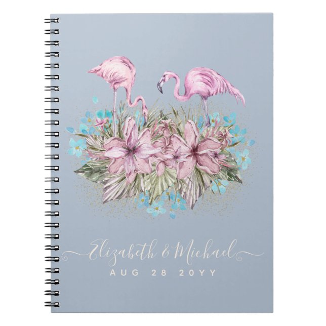 Tropical Flamingos Wedding Notebook (Front)