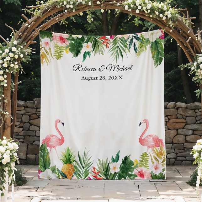 Tropical Flamingos Wedding Photo Booth Backdrop Tapestry (Creator Uploaded)