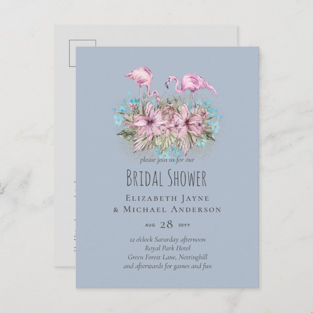 Tropical Flamingos Wedding Postcard (Front/Back)