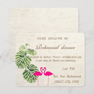 Tropical Flamingos Wedding Rehearsal Dinner Invitation