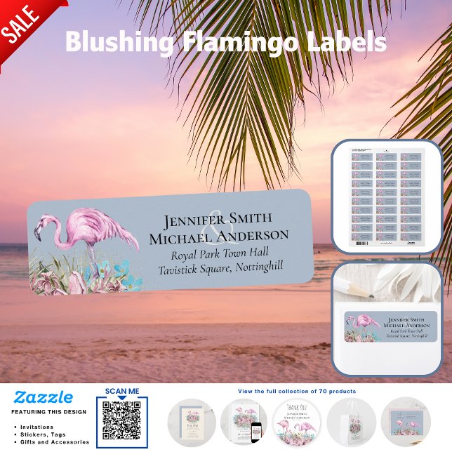 Tropical Flamingos Wedding Return Address Label (Creator Uploaded)