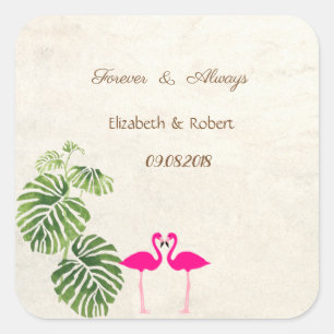 Tropical Flamingos  Wedding Square Sticker