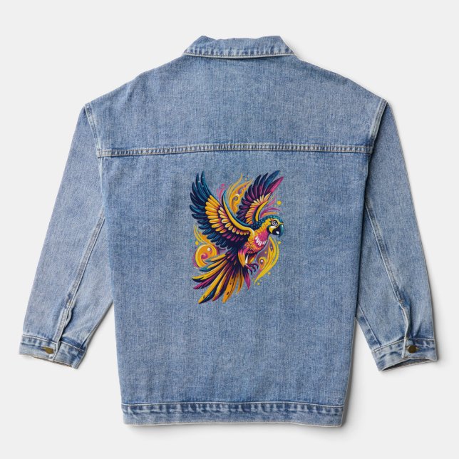 Tropical Flight Parrot Denim Jacket (Back)