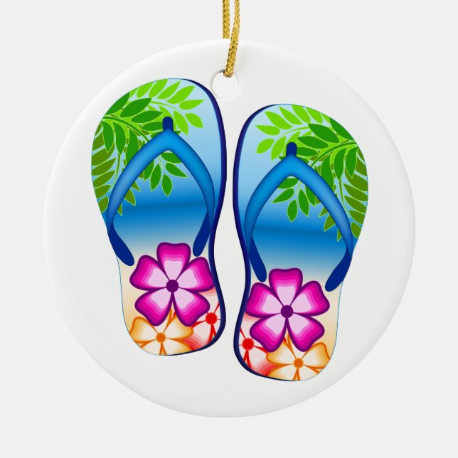 Tropical Flip Flops Ceramic Tree Decoration (Front)