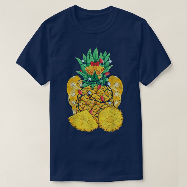 Tropical Flip Flops Pineapple Xmas Lights Christma T-Shirt (Design Front)