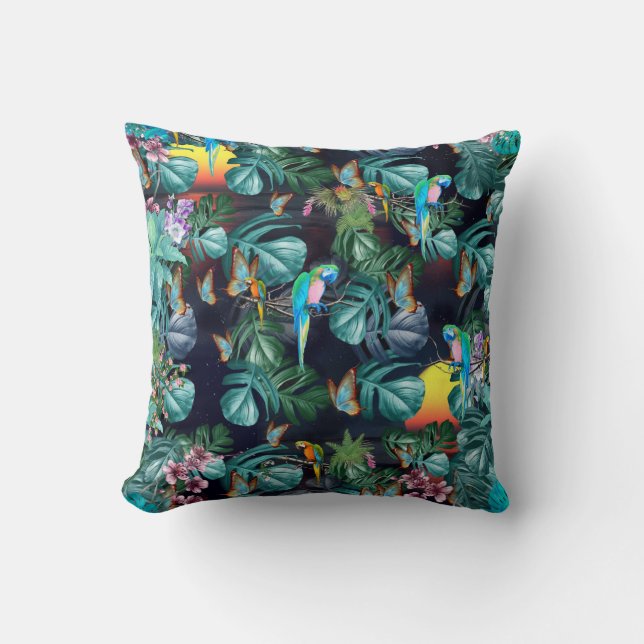 Tropical Flora Paradise at Sunset Cushion (Front)