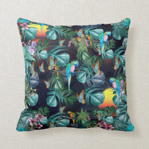 Tropical Flora Paradise at Sunset Cushion