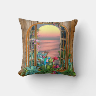 Tropical Flora Paradise at Sunset Cushion