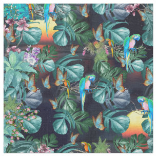 Tropical Flora Paradise at Sunset Fabric