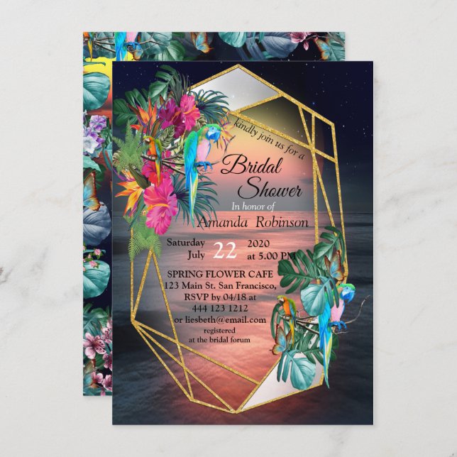 Tropical Flora Paradise at Sunset Invitation (Front/Back)