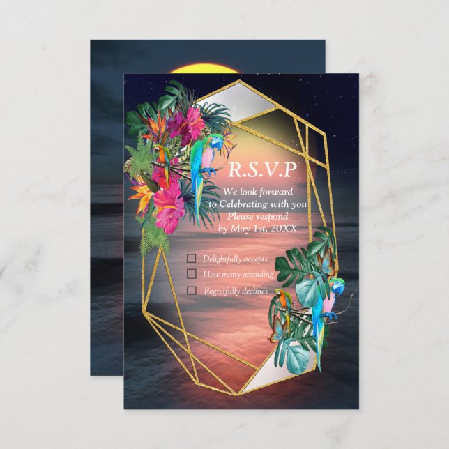 Tropical Flora Paradise at Sunset RSVP Card (Front/Back)