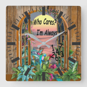 Tropical Flora Paradise at Sunset  Square Wall Clock