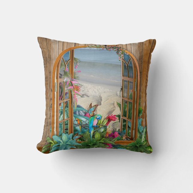 Tropical Flora Paradise at the Beach Throw Pillow (Front)