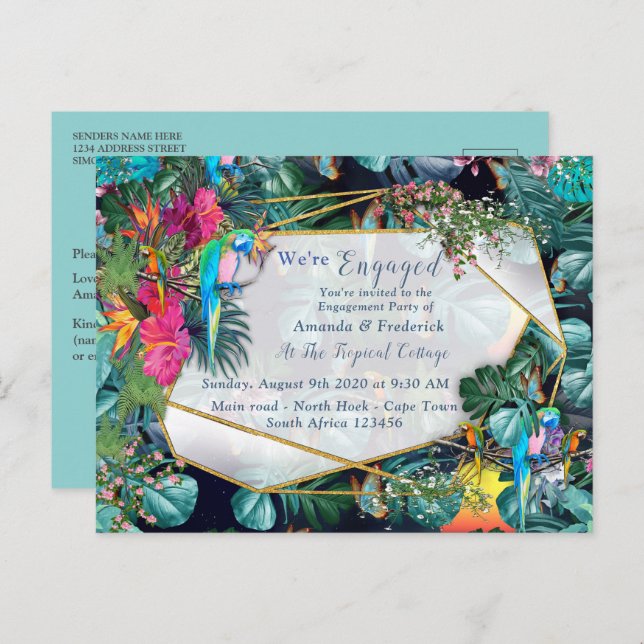 Tropical Flora Paradise & Birds Invitation Postcard (Front/Back)