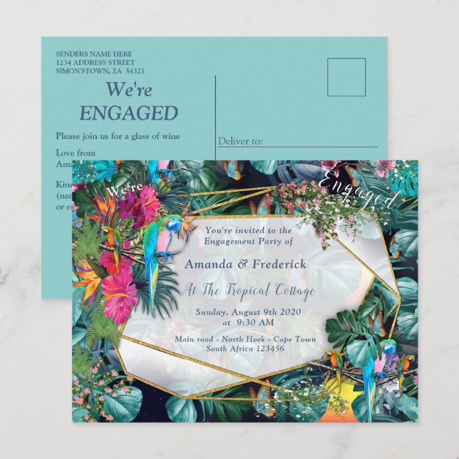 Tropical Flora Paradise & Birds Invitation Postcard (Front/Back)