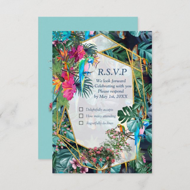 Tropical Flora Paradise & Birds RSVP Card (Front/Back)