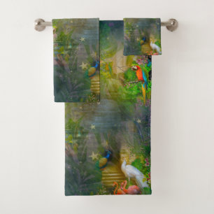 Tropical Flora Paradise & Parrots Bath Towel Set