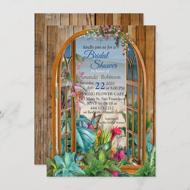 Tropical Flora Paradise Window scenery Invitation (Front/Back)