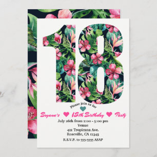 Tropical Floral 18 18th Birthday Party Invitation