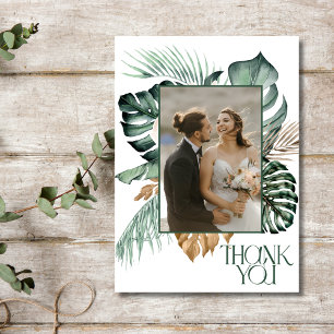 Tropical Floral 2 Photo Beach Wedding Thank You Card
