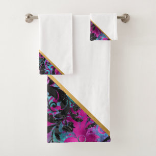 TROPICAL FLORAL ABSTRACT WHITE BATHROOM TOWEL SET