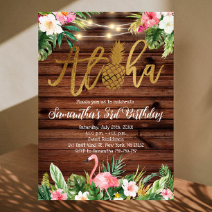 Tropical Floral Aloha Birthday Flamingo Party Invitation