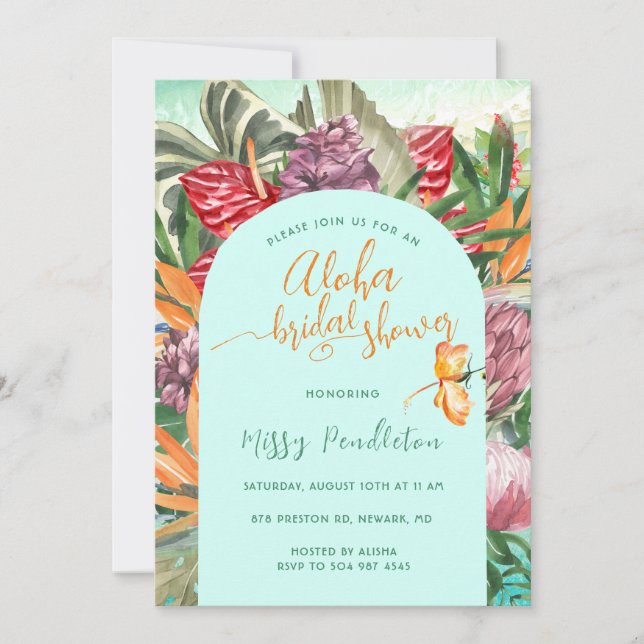 Tropical Floral Aloha Bridal Shower Invitation (Front)