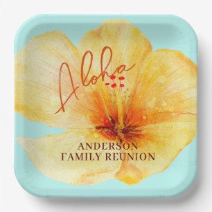 Tropical Floral Aloha Family Reunion  Paper Plate