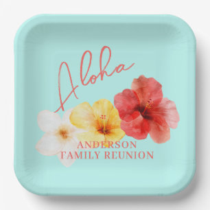 Tropical Floral Aloha Family Reunion Paper Plate