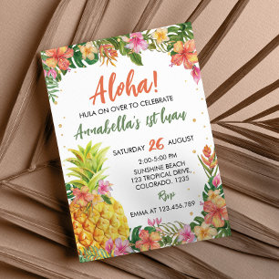 Tropical Floral Aloha First Luau Birthday Invitation