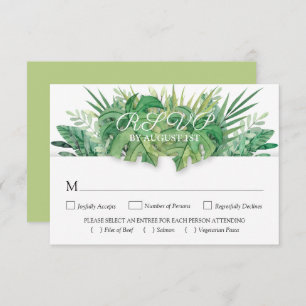 Tropical Floral and Foliage Botanical Wedding RSVP Card
