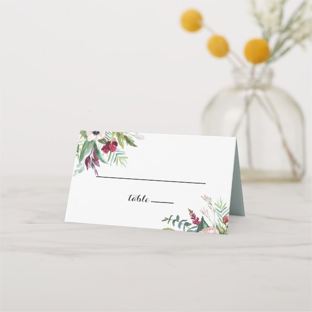 Tropical Floral and Greenery Wedding Place Card (Front)