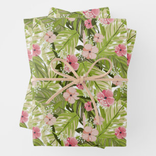 Tropical Floral and Leaves Wrapping Paper Sheet