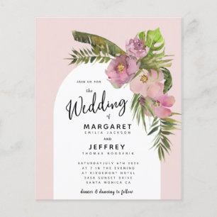 Tropical Floral Arch Budget Summer Wedding Invite