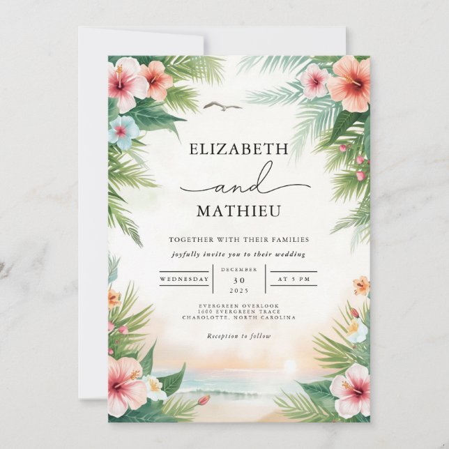 Tropical Floral Arch Celebration Wedding Invitation (Front)