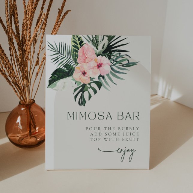 Tropical Floral Arch Mimosa Bar Pedestal Sign (Creator Uploaded)