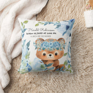 Tropical Floral Baby Boy Birth Stats Cushion