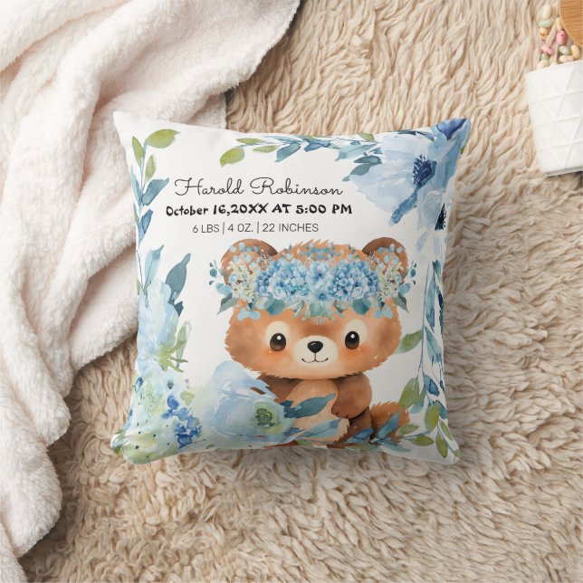 Tropical Floral Baby Boy Birth Stats Cushion (Blanket)