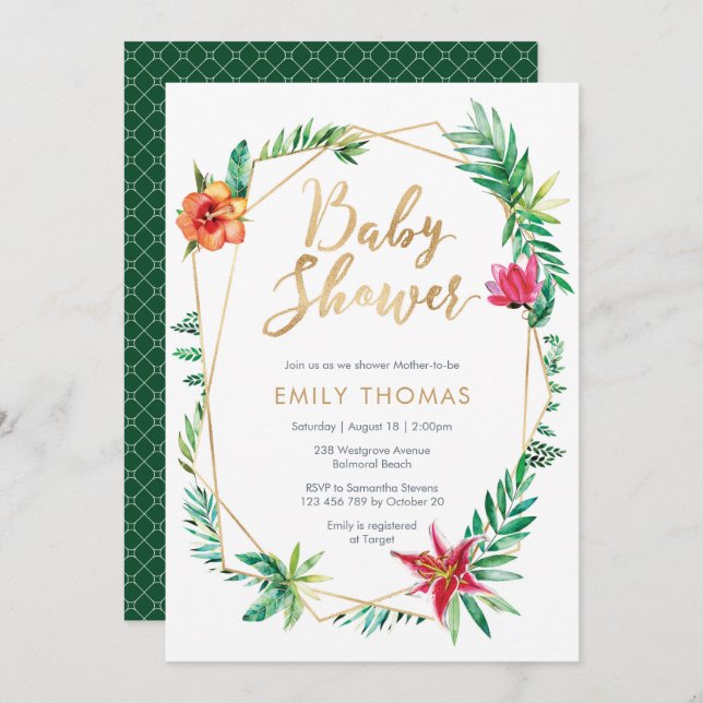 Tropical floral Baby Shower Invitation - neutral (Front/Back)