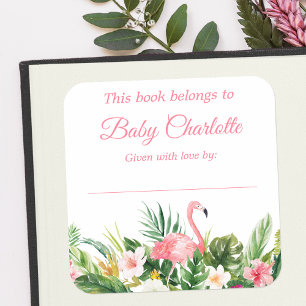 Tropical Floral Baby Shower Pink Bookplate Labels