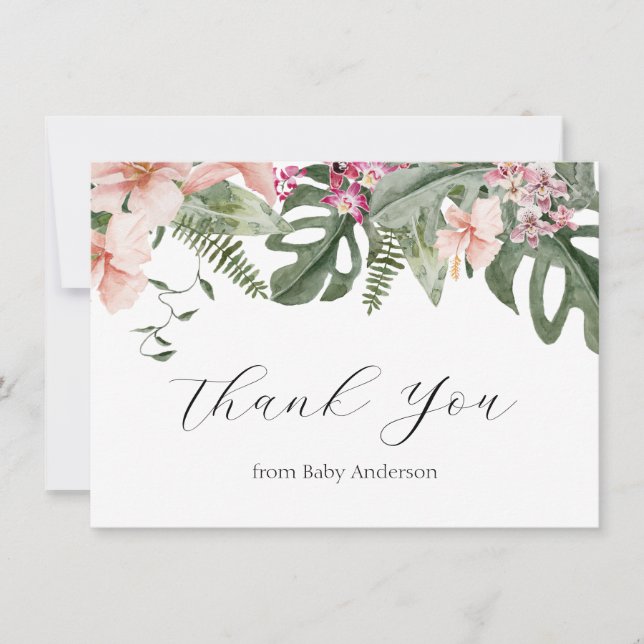 Tropical Floral Baby Shower Thank You Card (Front)