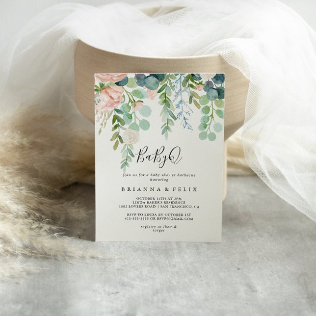 Tropical Floral BabyQ Baby Shower Barbecue Invitation (Creator Uploaded)