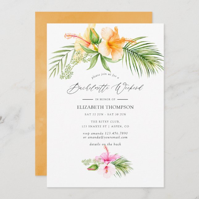 Tropical Floral Beach Bachelorette Weekend Invitation (Front/Back)