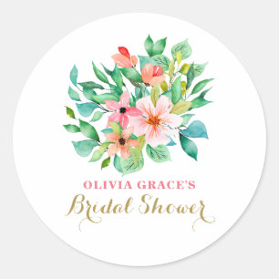 Tropical floral beach bridal shower classic round sticker
